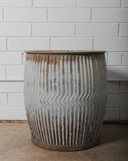 Vintage English Galvanized Dolly Drum Planter