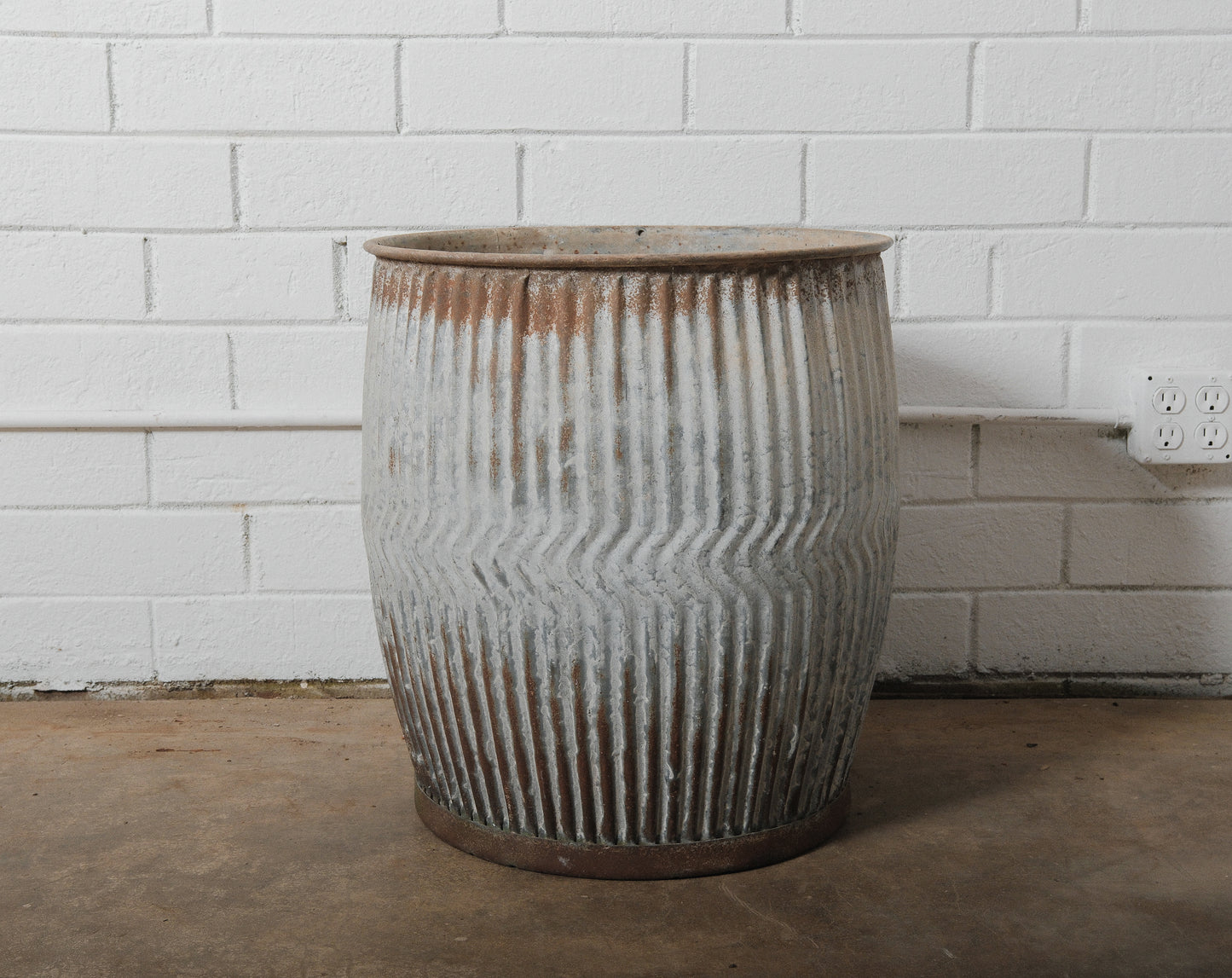 Vintage English Galvanized Dolly Drum Planter