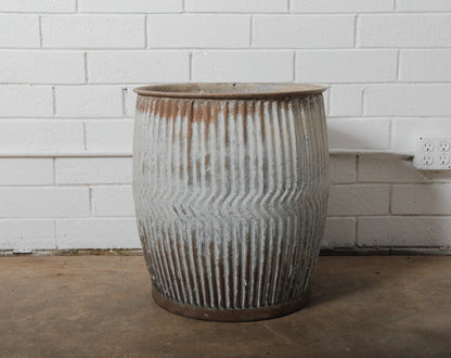 Vintage English Galvanized Dolly Drum Planter