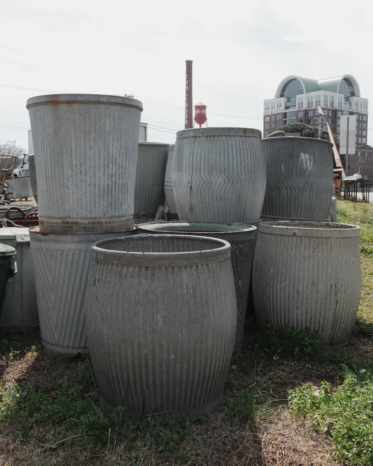 Vintage English Galvanized Dolly Drum Planter