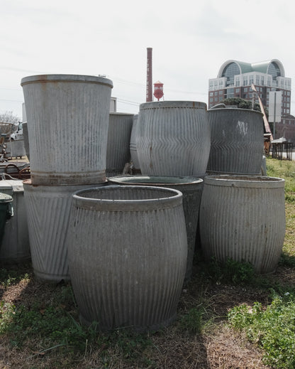 Vintage English Galvanized Dolly Drum Planter