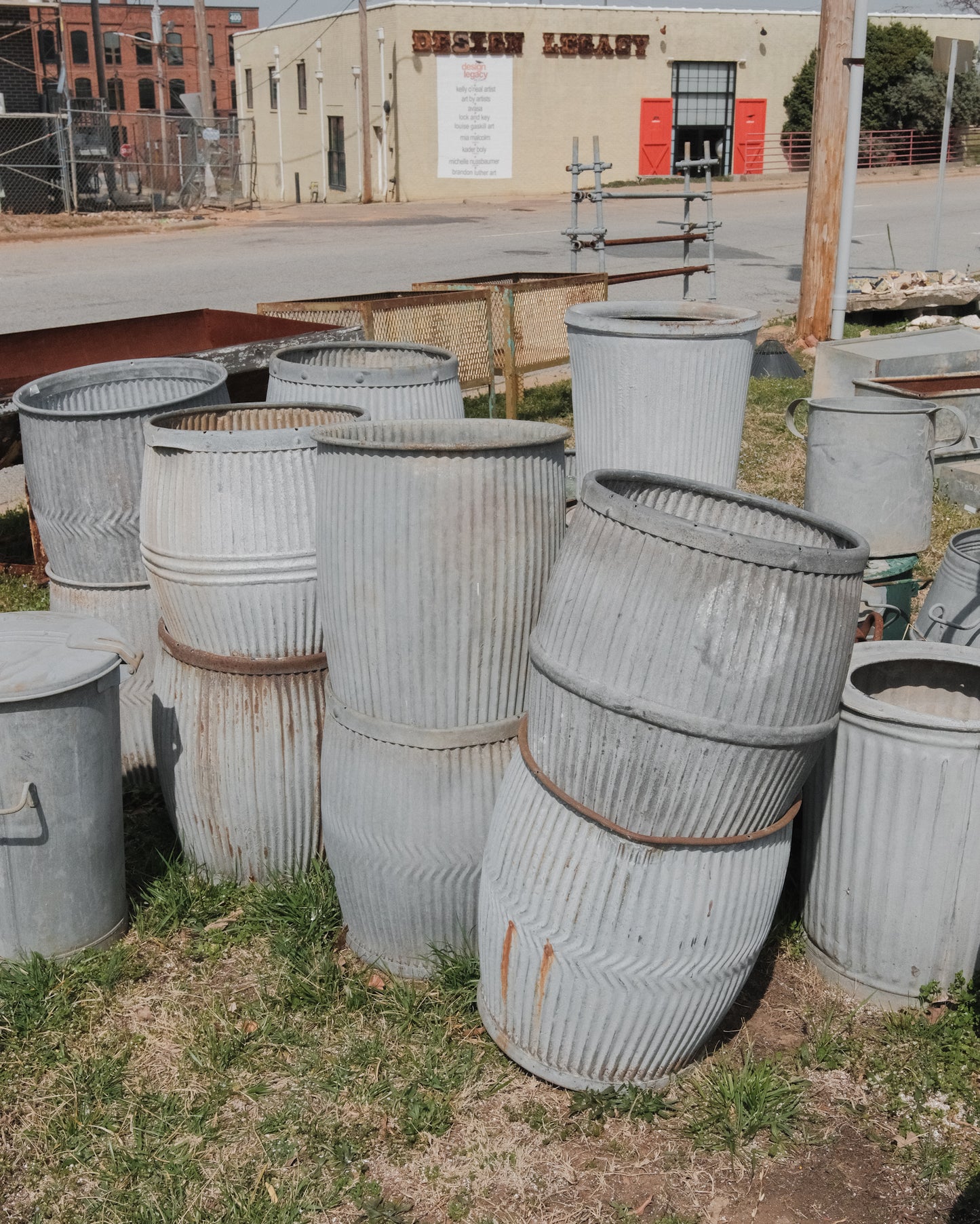 Vintage English Galvanized Dolly Drum Planter