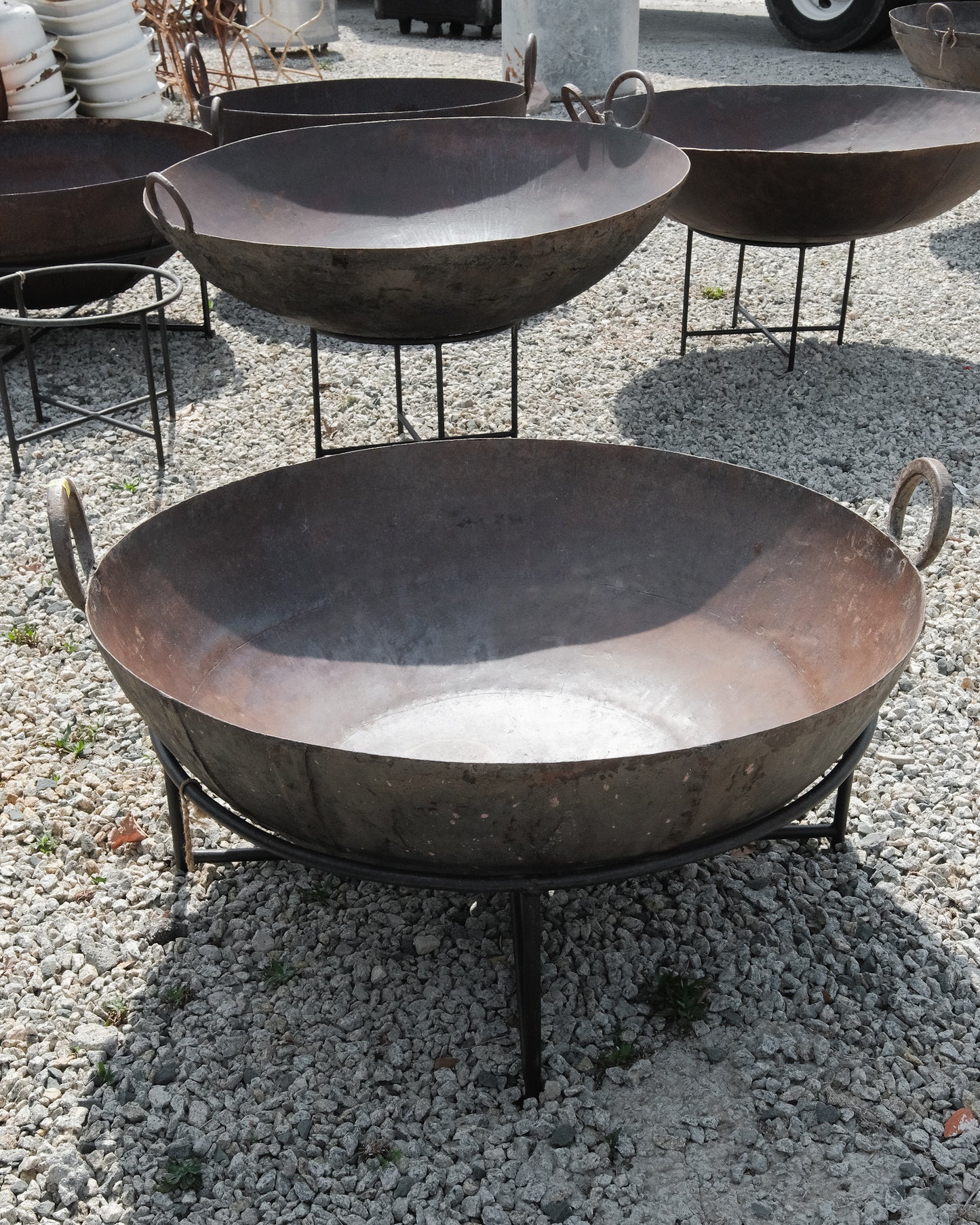 Vintage Indian Iron Wok Fire Pit on Stand