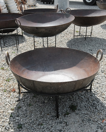 Vintage Indian Iron Wok Fire Pit on Stand
