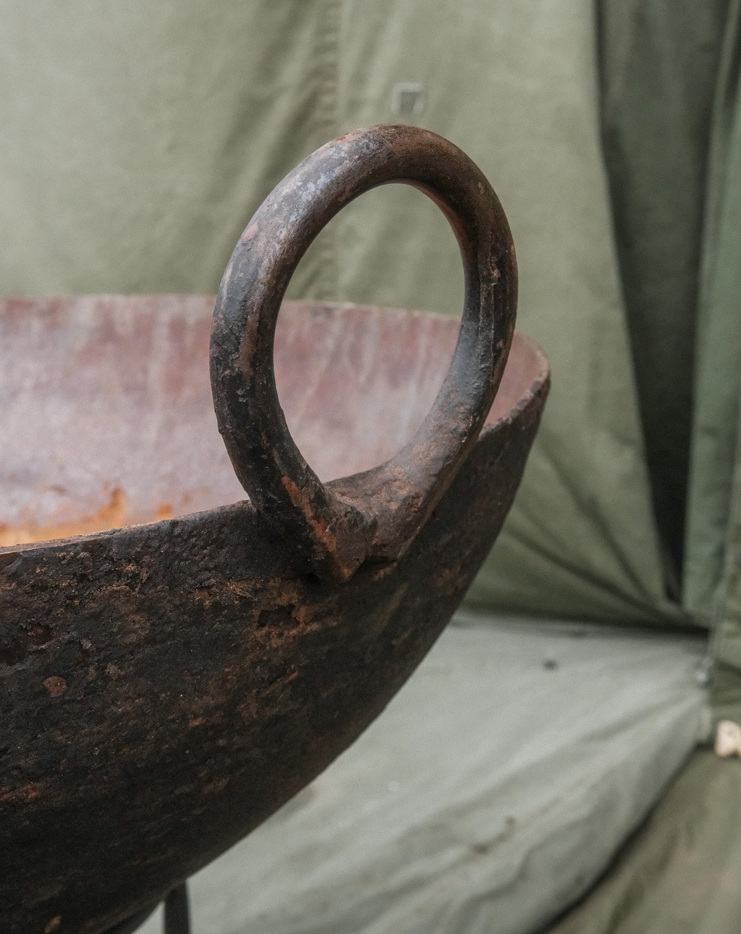 Vintage Indian Iron Wok Fire Pit on Stand