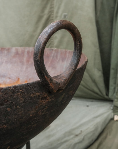 Vintage Indian Iron Wok Fire Pit on Stand