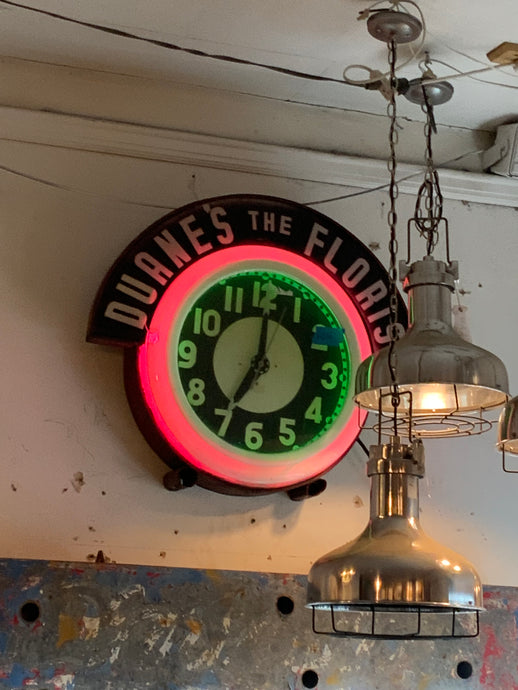 Vintage Neon Advertisement Clock, Duane’s the Florist