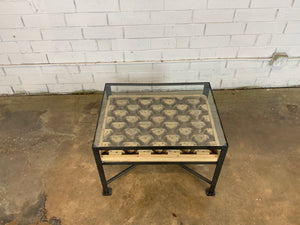 Concrete Mold End Table with Iron Frame and Glass Top