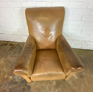 Tan Leather Armchair with Rivet Accents