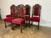 Load image into Gallery viewer, Gothic Style Carved Dining Chairs with Plush Red Seat, set of 6