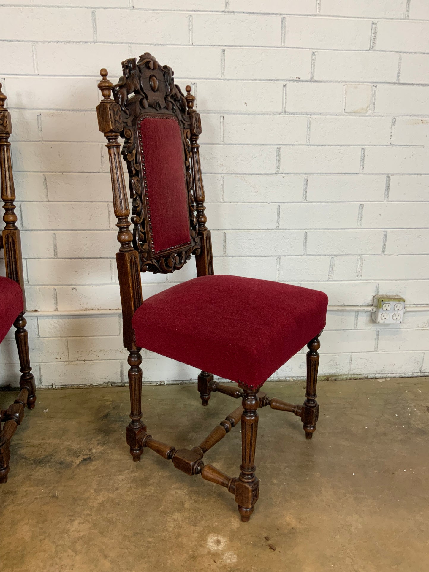 Gothic Style Carved Dining Chairs with Plush Red Seat, set of 6