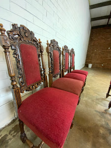 Gothic Style Carved Dining Chairs with Plush Red Seat, set of 6