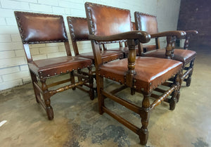 Leather and Wood Framed Dining Chairs, set of 6