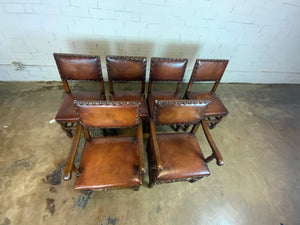 Leather and Wood Framed Dining Chairs, set of 6