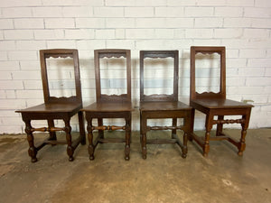 Dark Stained Straight Backed Wood Chairs, set of 4