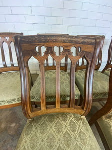 Wood Framed Dining Chairs with Delicate Wood Inlaid Design, set of 6