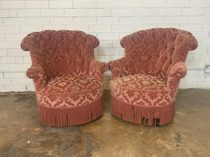 Fan style cushion Chair Rose Brocade with Fringe Accent, One Pair
