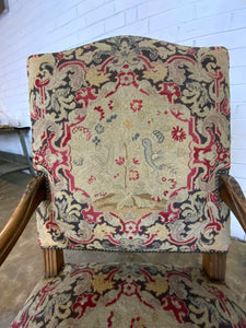 Needlepoint Tapestry Arm Chair with wood accents