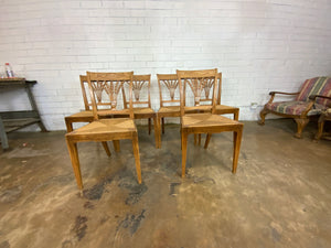 Wicker Rattan Seated wood Chairs, set of 6