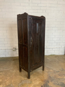 Dark Stained Narrow Wood Cabinet with interior drawer