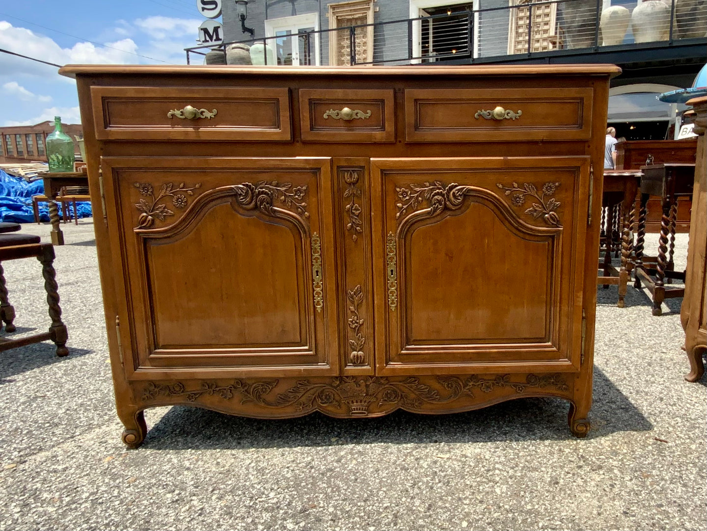 Decorative French Buffet Fruitwood Carved Bureau