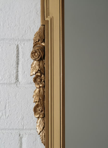 Giltwood Neoclassical Style Rectangular Mirror with Laurel and Floral Crest