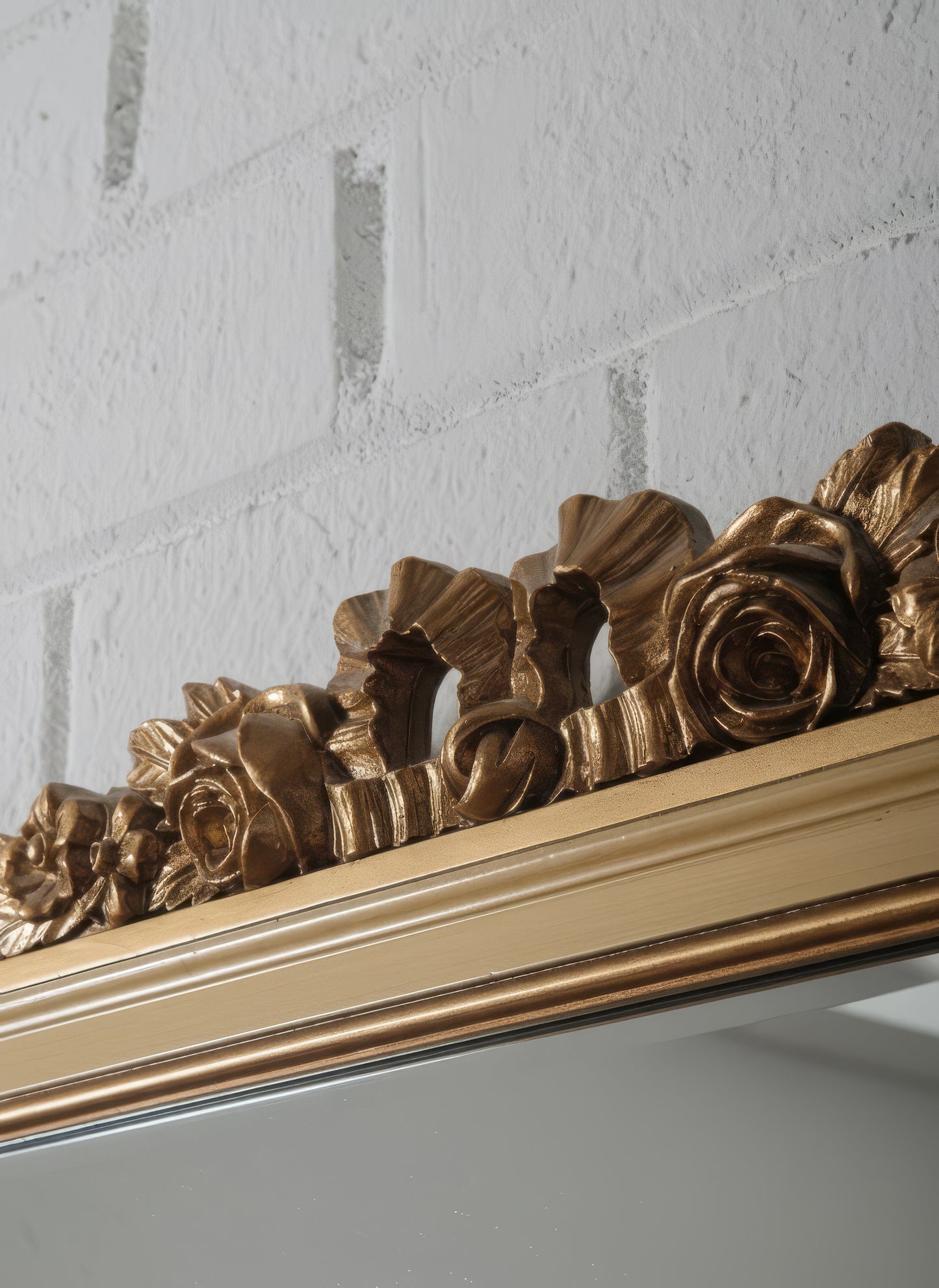 Giltwood Neoclassical Style Rectangular Mirror with Laurel and Floral Crest