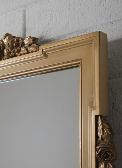 Giltwood Neoclassical Style Rectangular Mirror with Laurel and Floral Crest