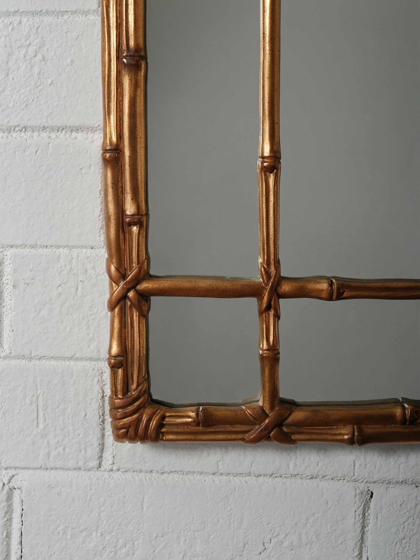 Gilt Faux Bamboo Pagoda Style Mirror with Paneled Grid Frame