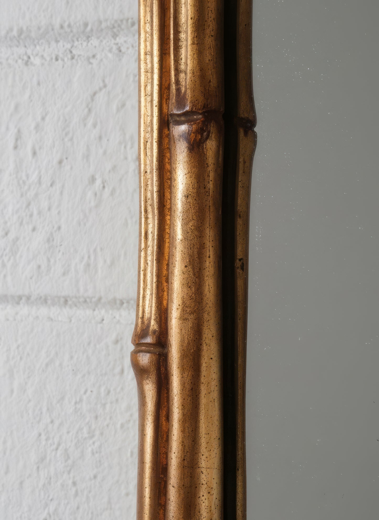 Gilt Faux Bamboo Pagoda Style Mirror with Paneled Grid Frame