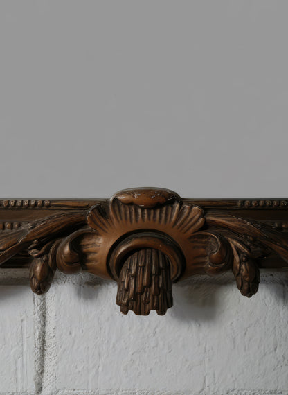 Carved Wood Mirror with Classical Urn Crest and Applied Metal Ornamentation