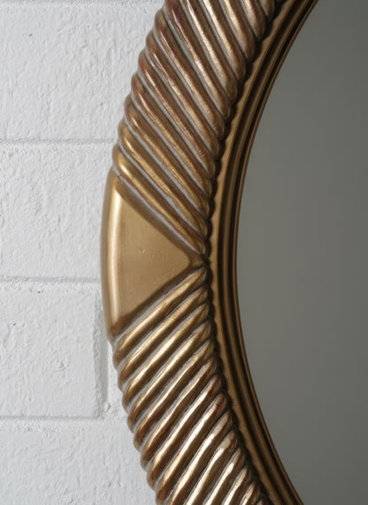 Oval Carved Wood Mirror with Fluted Gilt Frame