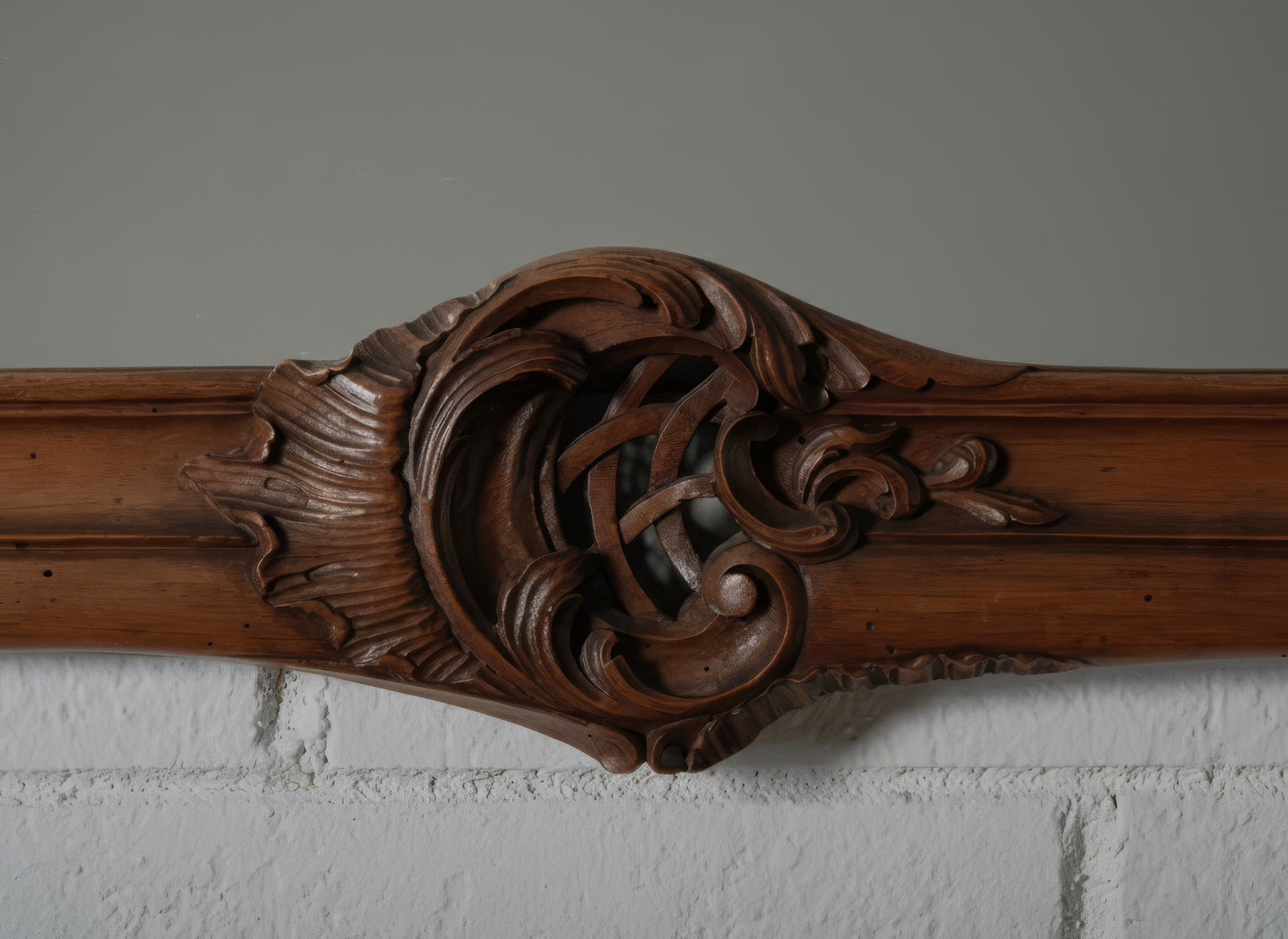 Continental European Hand-Carved Wood Mirror with Rococo-Inspired Crest