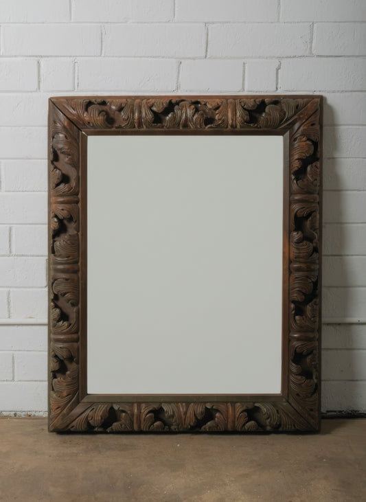 Hand-Carved European Wooden Mirror with Rococo Revival Foliate Detailing