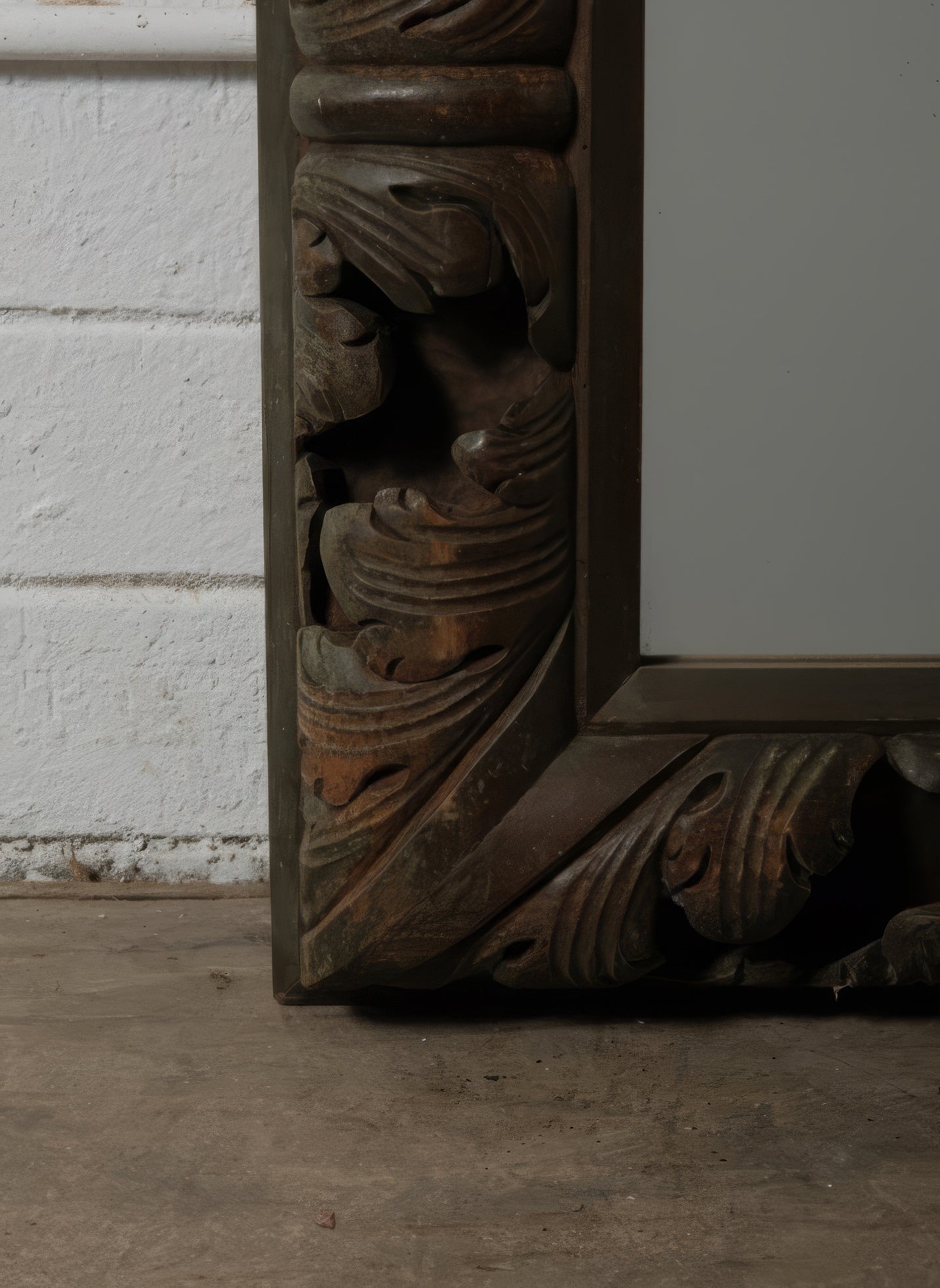 Hand-Carved European Wooden Mirror with Rococo Revival Foliate Detailing