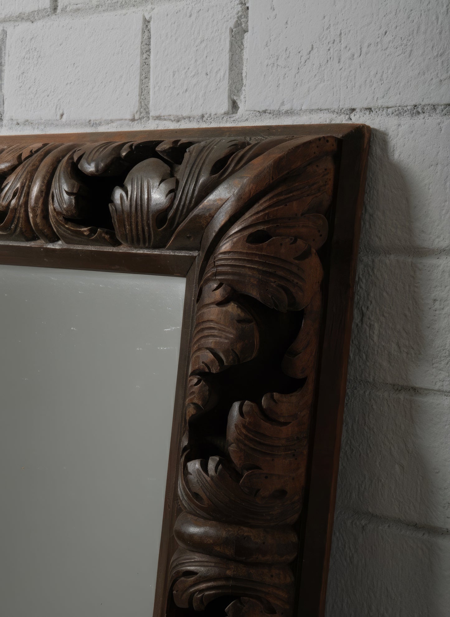 Hand-Carved European Wooden Mirror with Rococo Revival Foliate Detailing