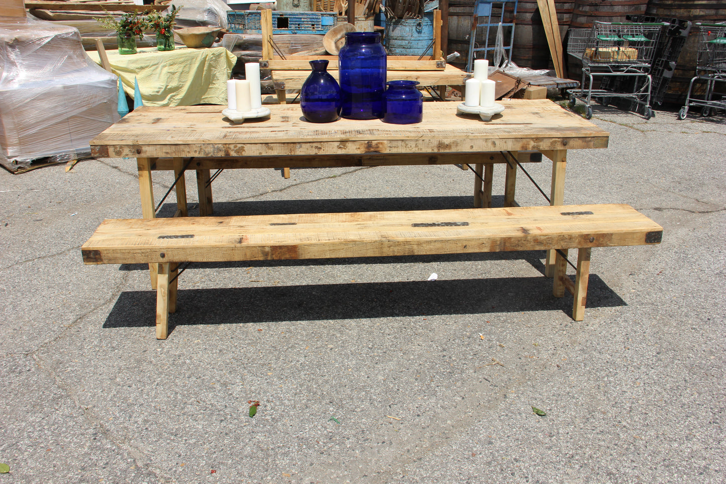 Farmhouse Folding Table & Bench set-Bleached 8 foot