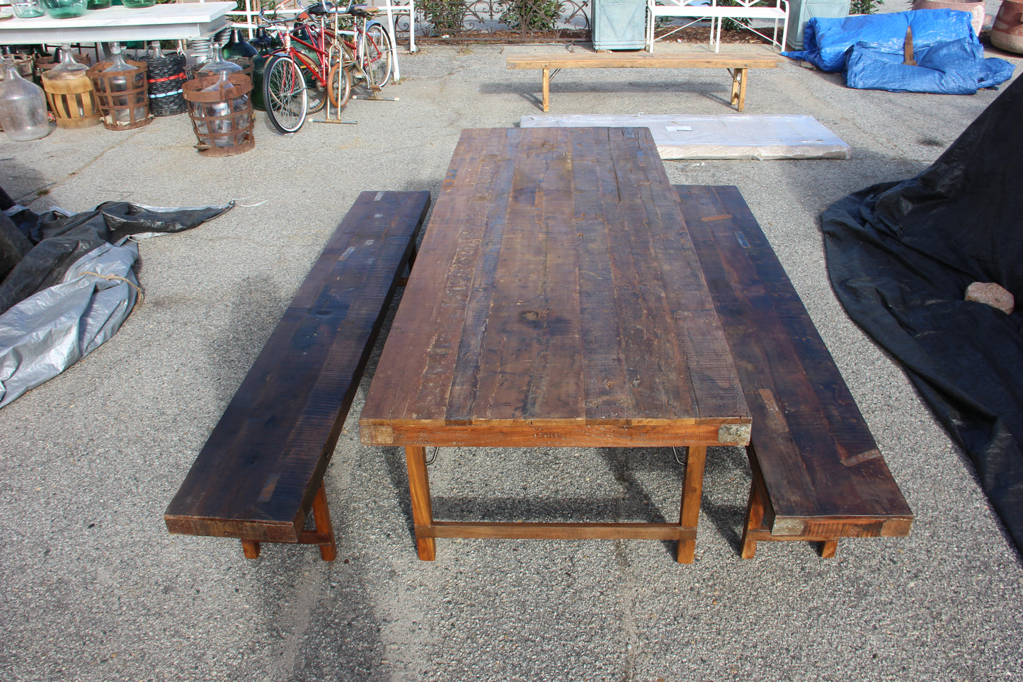 Farmhouse 3 pc Table Set- 8 ft Dark Wax