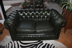 Dark Green Leather Chesterfield Sofa