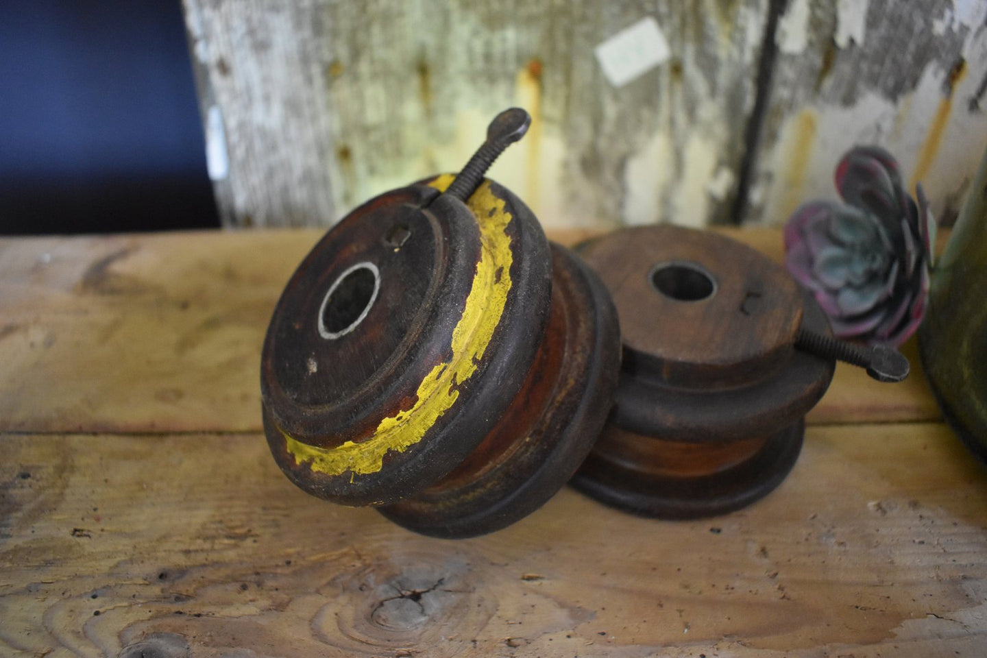 Vintage Rustic Wooden Spools| Distressed Wooden Textile Spools