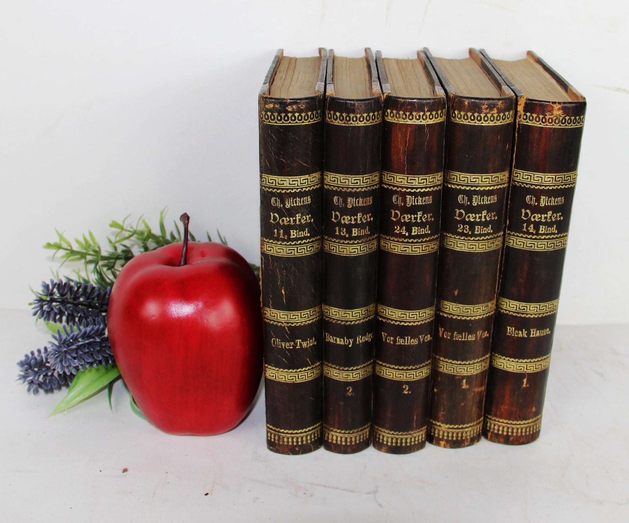 Antique Leather Bound Books- Shabby Chic Decor Books – Golden Oldies  Antiques