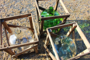 Hand Blown Glass Demijohn In Wood Crate- 3 Colors to choose from